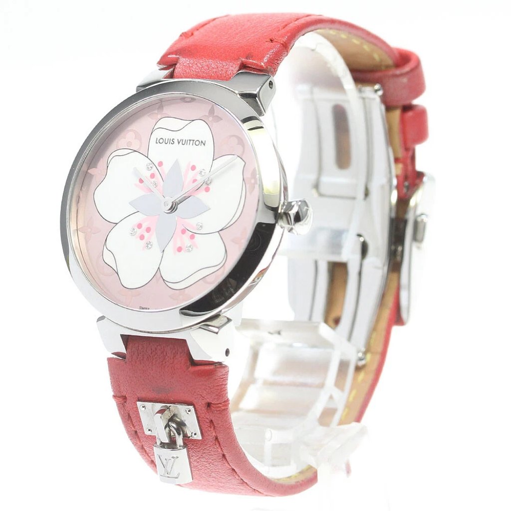 Louis Vuitton Tambour Sakura Q13mje 8p Diamond Quartz Ladies Watch845171